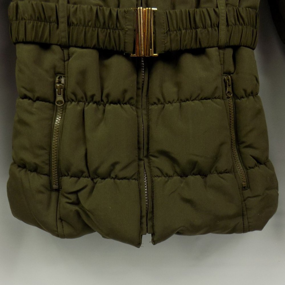 C'Esttoi Chico Belted Puffer Coat Fur Collar Olive Green NEW WITHOUT TAGS - Picture 4 of 10